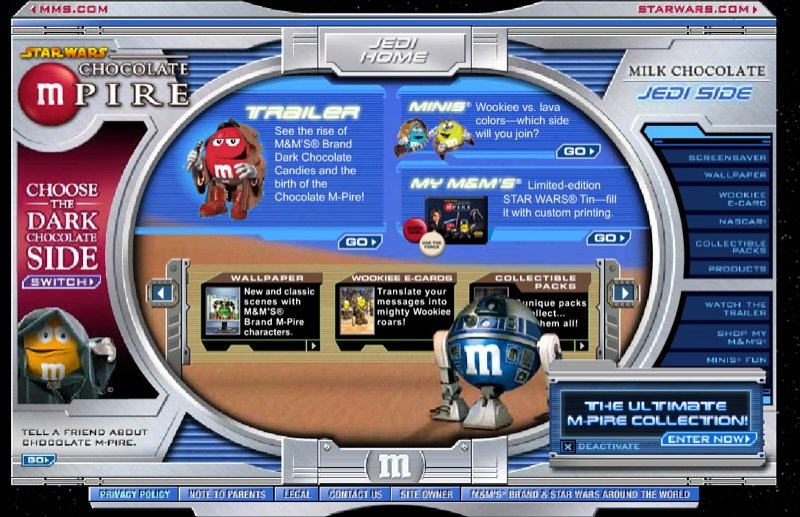 M&M’S Star Wars microsite with a blue M&M’S character dressed as R2-D2 on a desert planet