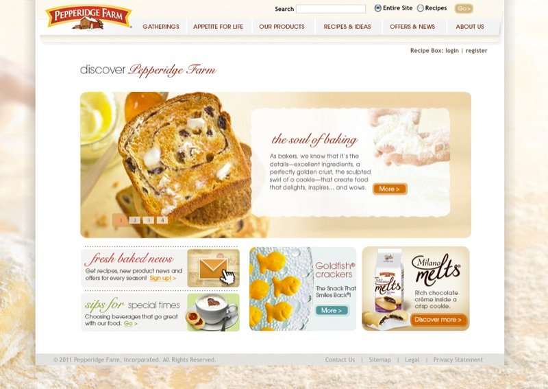 Pepperidge Farm site with cinnamon swirl bread and recipe and offer tiles